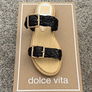 Dolce Vita Black and Tan Woven Sandals